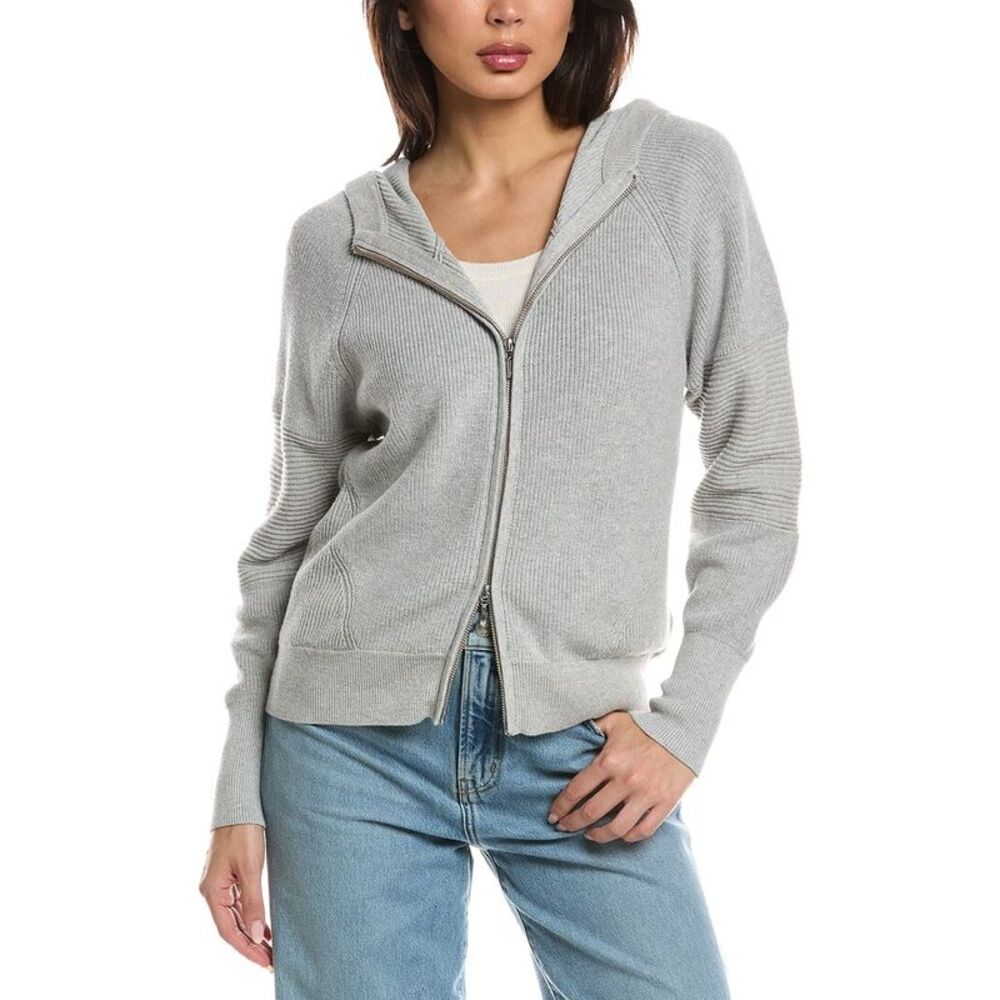 Wispr Womens  Lana Rib Detail Zip Hoodie, Gray